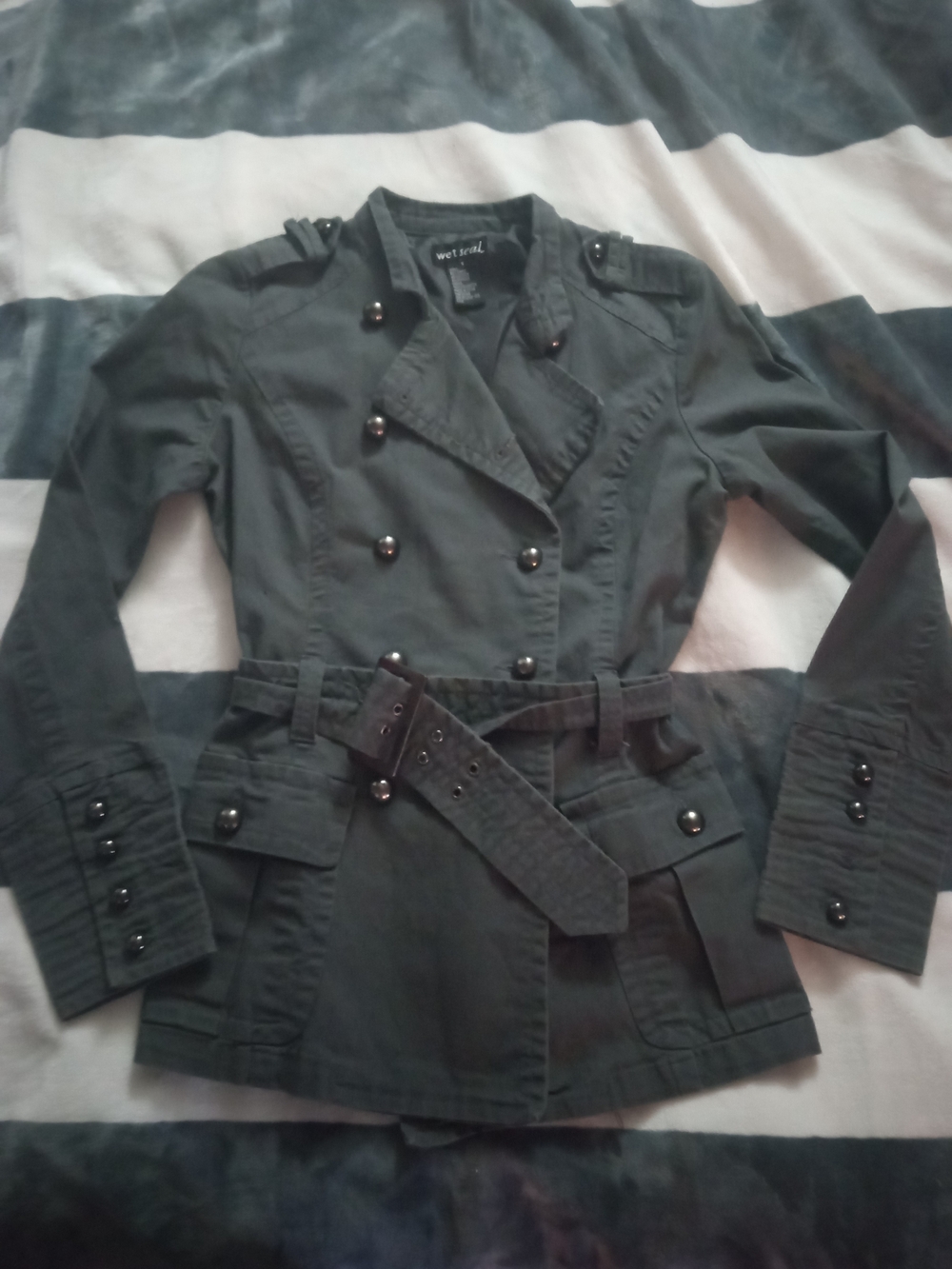 Wet Seal Women's Dark Green Military-Style Belted Jacket